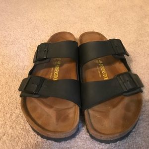 Birkenstock black leather strap sandals